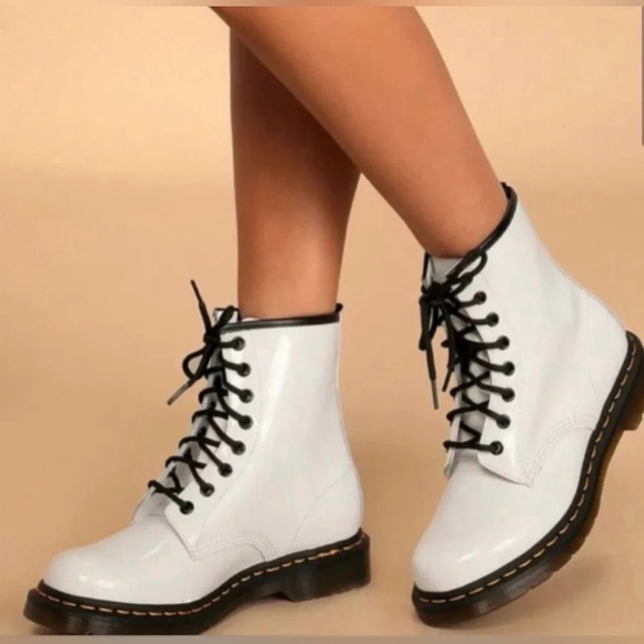 Dr. Martens Shoes - Dr. Martens White Leather Lace Up boots- Women's 7